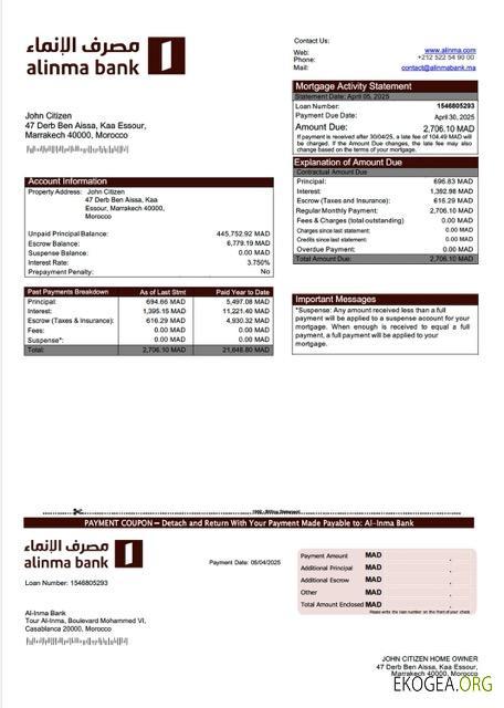 Modèle Word et PDF de relevé hypothécaire Maroc Al, Inma Bank